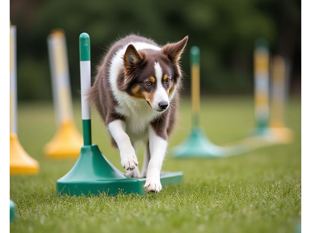 Perro navegando un curso de agility con concentración.