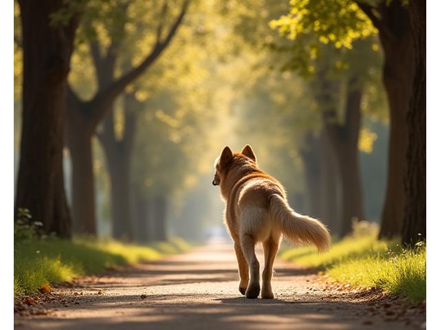 Perro senior tranquilo caminando plácidamente en un parque
