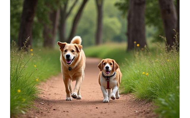 Perros explorando senderos variados en un parque natural de Madrid
