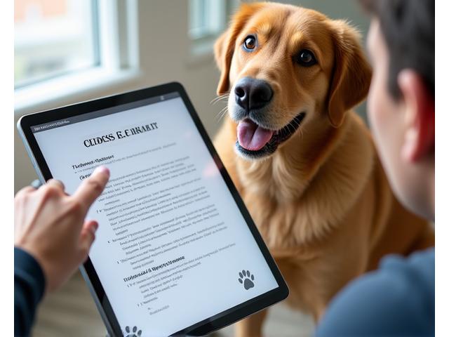 Mascota feliz y dueño revisa documento legal de CanTerra Walks