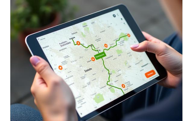 Interfaz de mapa digital mostrando rutas de transporte de mascotas y marcadores de ubicaciones en Madrid